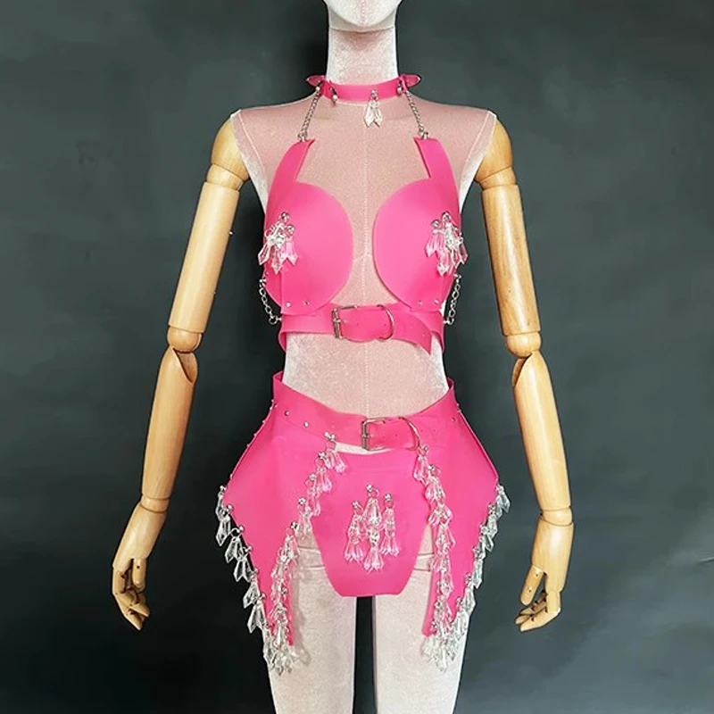 2026 Diamonds Bikini Pink Jazz Gogo Dance Performance Costume Party Carnival Outfit Nightclub Bar Dj Ds Rave Clothing yj009