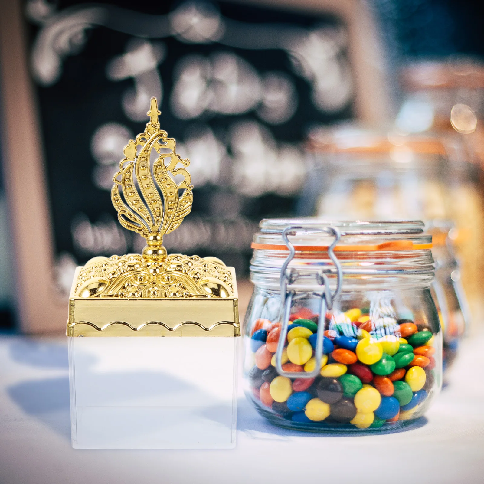 

12pcs Golden Decorative Candy Transparent Storage Gift for Wedding Party Christmas Goodie Boxes Plastic Box Favor Boxes