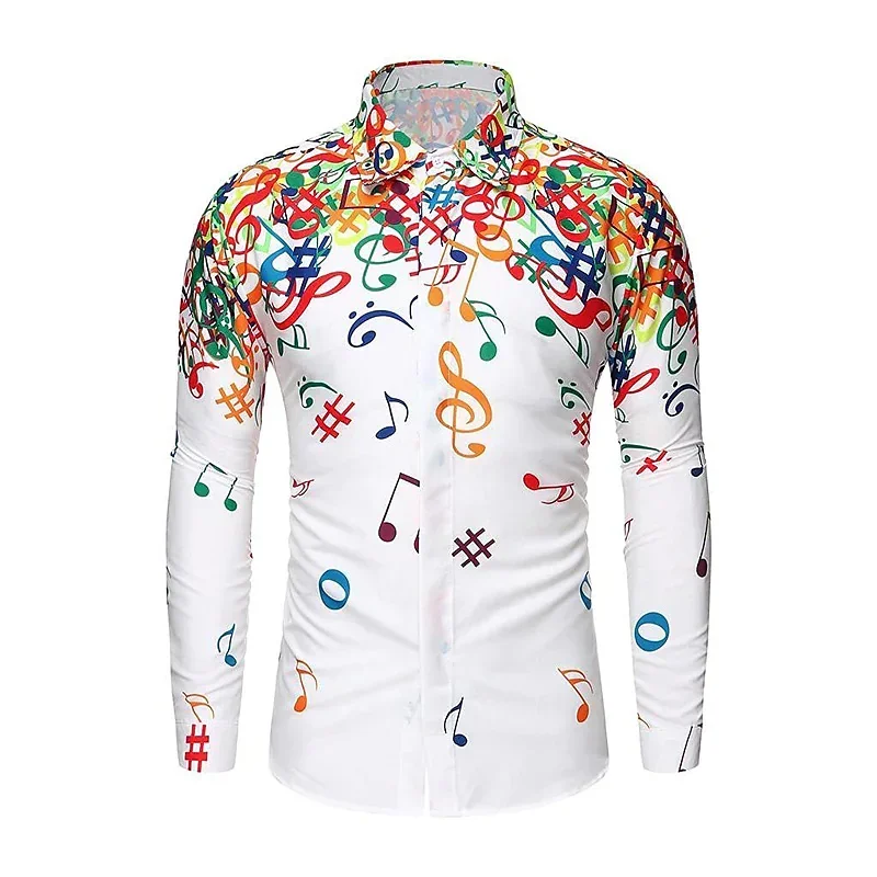 

Men's Shirt Note Graphic Stylish Novel Lapel Long Sleeve Shirt White Blue Black Spring Summer Quality Material Plus Size