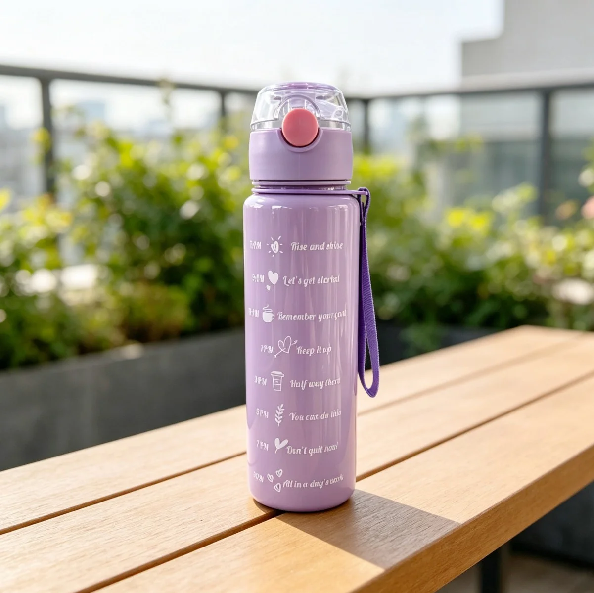 Sports Water Bottle With Straw & Time Marker For Outdoor Fitness Hiking & Gym Leakproof Travel Water Bottle