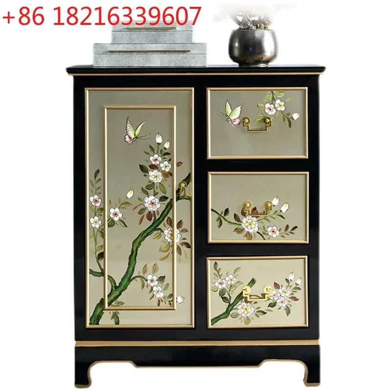 TAO Silver Foil Painted Solid Wood Entrance Cabinet Simple Modern Light Luxury Sideboard Cabinet Curio Cabinet