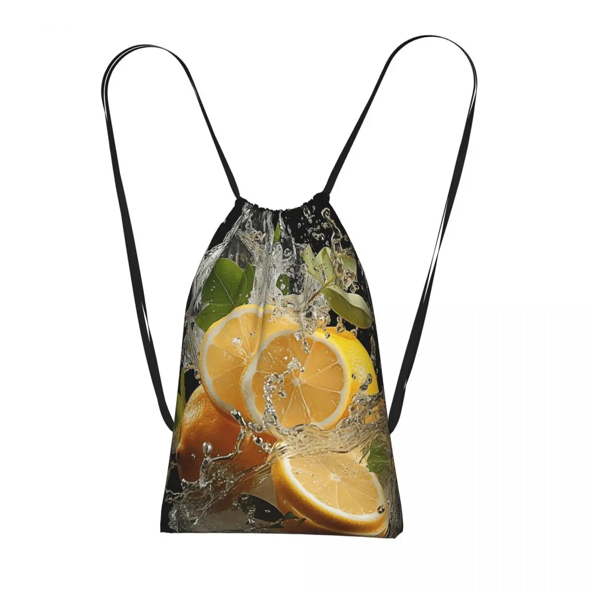 Happy Water Slice Lemon Pattern Backpacks Portable Drawstring Bags Sports Bag Book Bags for Man Woman Students