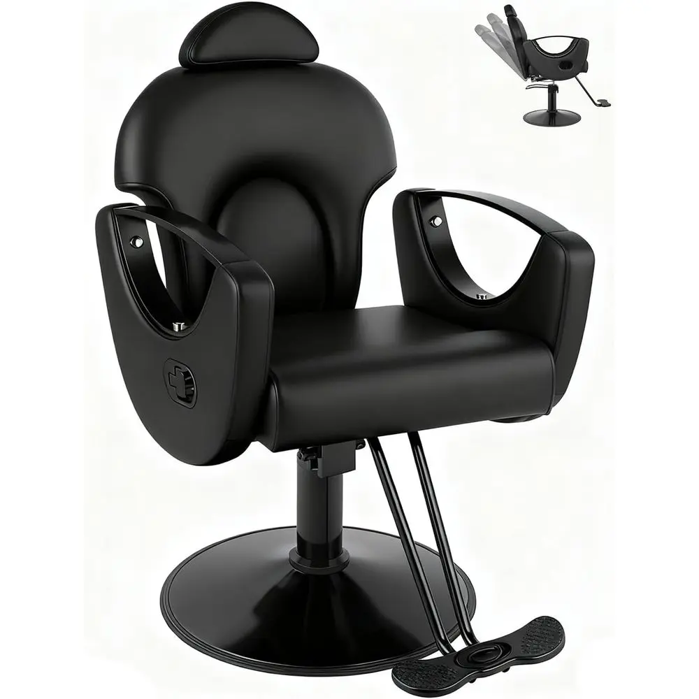 

Professional Barber Chair with Heavy Duty Hydraulic Pump, 360° Swivel, Suitable for Salons and Home Use, Matte Black