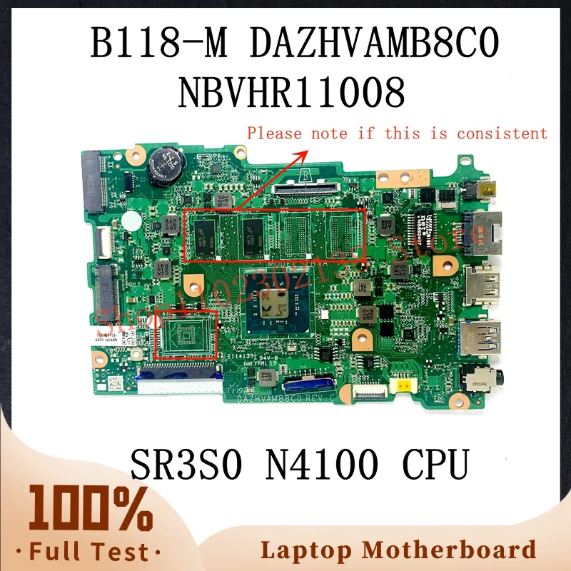 

Mainboard DAZHVAMB8C0 With SR3S0 N4100 CPU For Acer TravelMate B118 B118-M Laptop Motherboard NBVHR11008 100% Fully Working Well