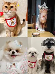 Ins Cute Birthday Embroidered dog Bib Pet Cat Dog Bib Saliva towel 100% Cotton Triangle scarf Dog Pet Products Puppy Accessories