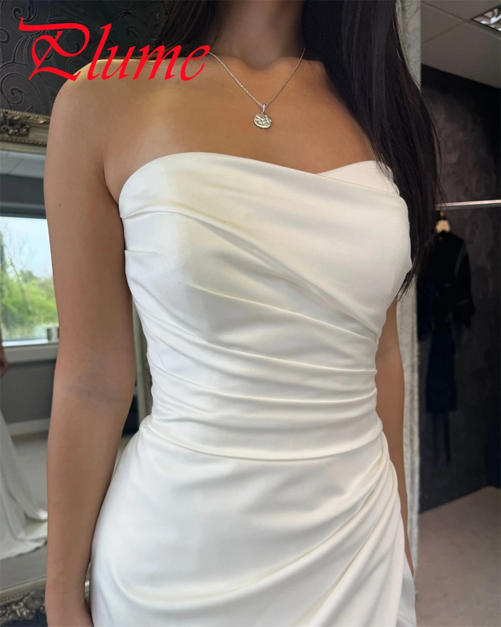 Vestidos de novia de Jersey blanco personalizados, vestidos de novia de sirena de manga larga desmontables sin tirantes simples, vestido de tren de barrido