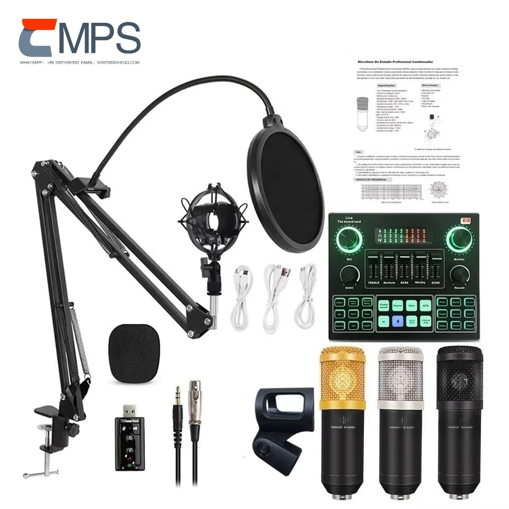 V9 Live Broadcast Condenser Microphone Audio Sound Card Recording K Song Game Computer PC Phone Streaming