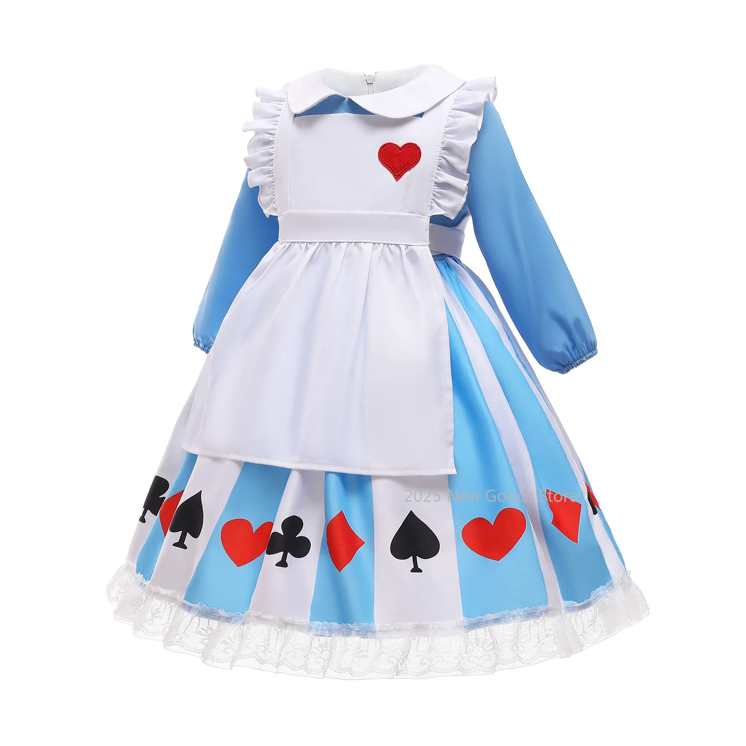 

Wonderland Cosplay Alice blue heart mesh Dress Halloween kid Queen poker lolita dress