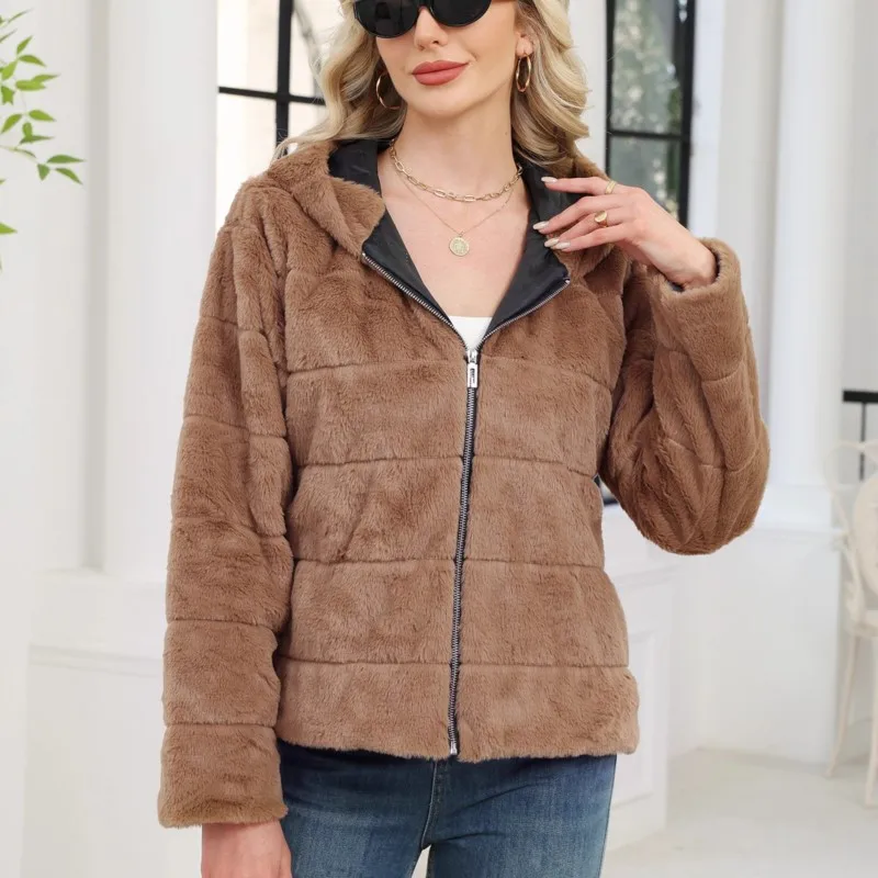 

Зимние ретро женские утепленные куртки с капюшоном из искусственного лисьего меха, пальто с мехом, пушистые толстовки из кроличьего меха, пальто, куртка, верхняя одежда