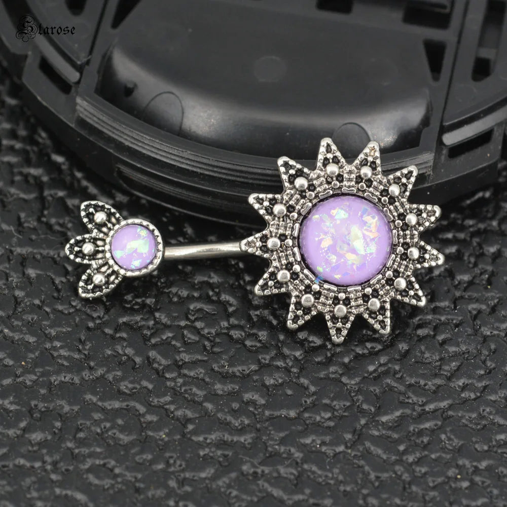 1.6x8mm pietra viola sole Piercing alla pancia bilanciere in acciaio inox Piercing all'ombelico gioielli falso opale ombelico anelli gioiello del partito