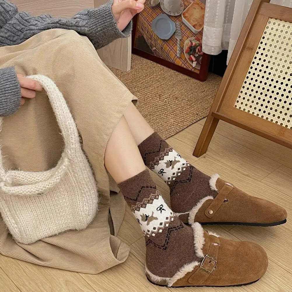 Outono inverno retro cão meias arco dos desenhos animados bonito meias médias moda versátil meias femininas