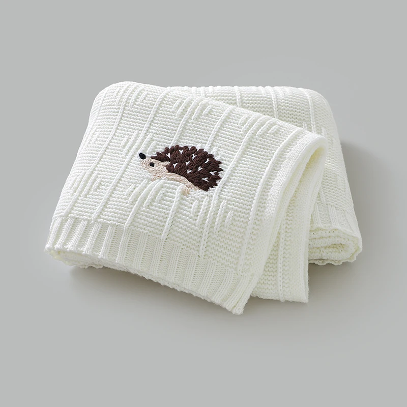 

Newborn Baby Blankets Knit Infant Bebe Bed Crib Quilt 90*70CM Stroller Swaddle Cute Cartoon Embroidered Hedgehog Plaid Wrap Soft
