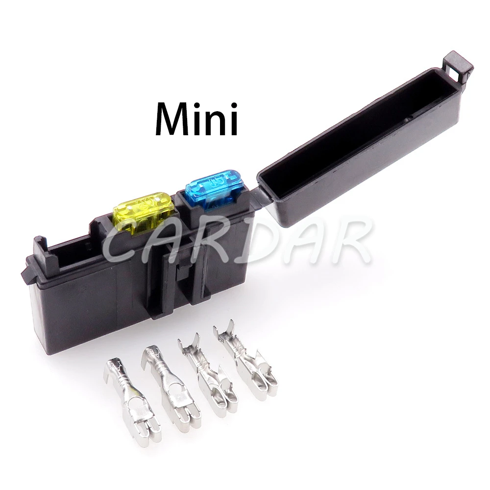 1 Set 2 Way Mini Blade Type Fuse Holder Small In-line InLine Fuse Holders AC Assembly With Crimp Terminal