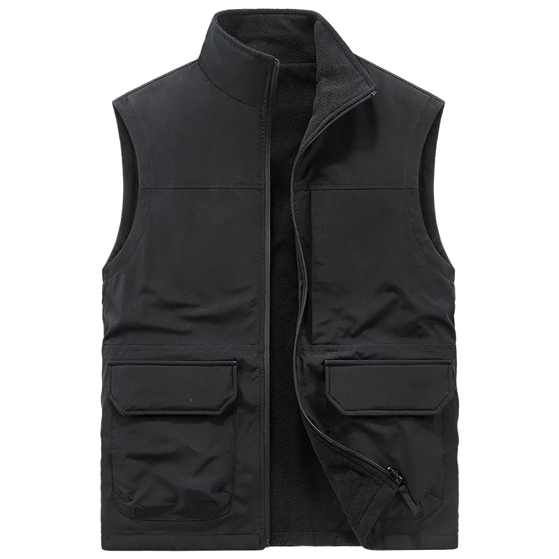 Men's Stand Collar Cargo Vests Solid Double Sided Wearable Sleeveless Jacket Male Casual Loose Waistcoat Man Fashion Zipper Vest