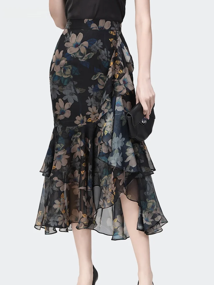 Floral Lace Trim Fi Tail Skirt Women's Spring 2025 New Sle Asymmetrical f-length Wrap Body Mid-long Midi Skirt