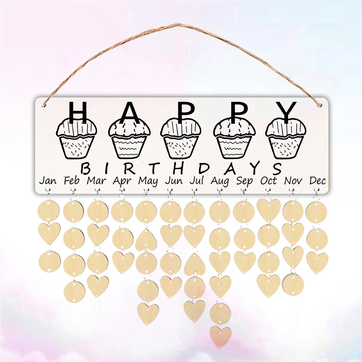 

Wooden Calendar Ornament DIY Delicate Hanging Decorations Beige Black Home Office Gift 50 Wood Chips 50 Iron Rings