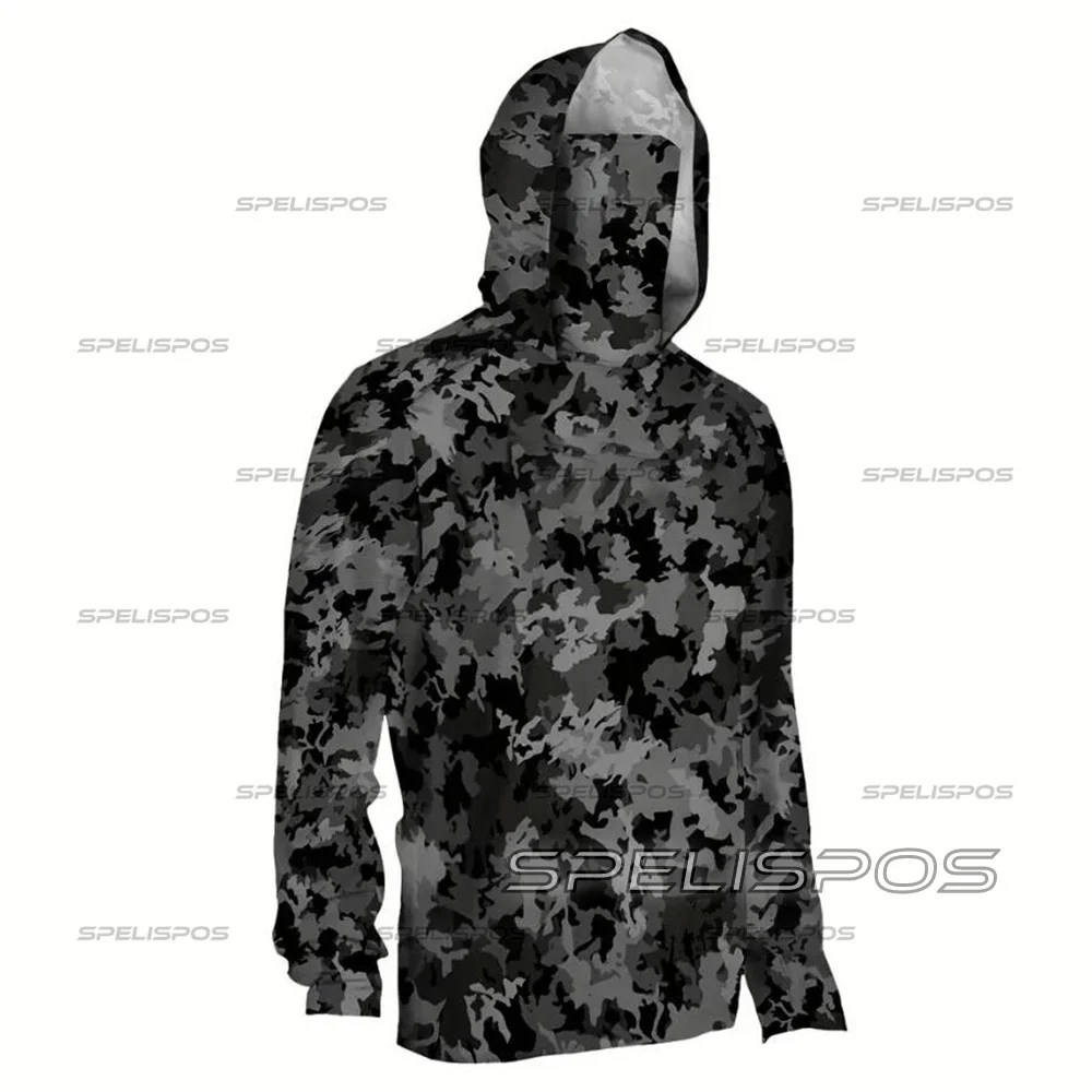 

Angling Wear Surfing Black Fish Tops Gear Camouflage Anti-UV UPF50+ Fishing Hoodies Shirt Breathable Beach Jersey Run Hooded