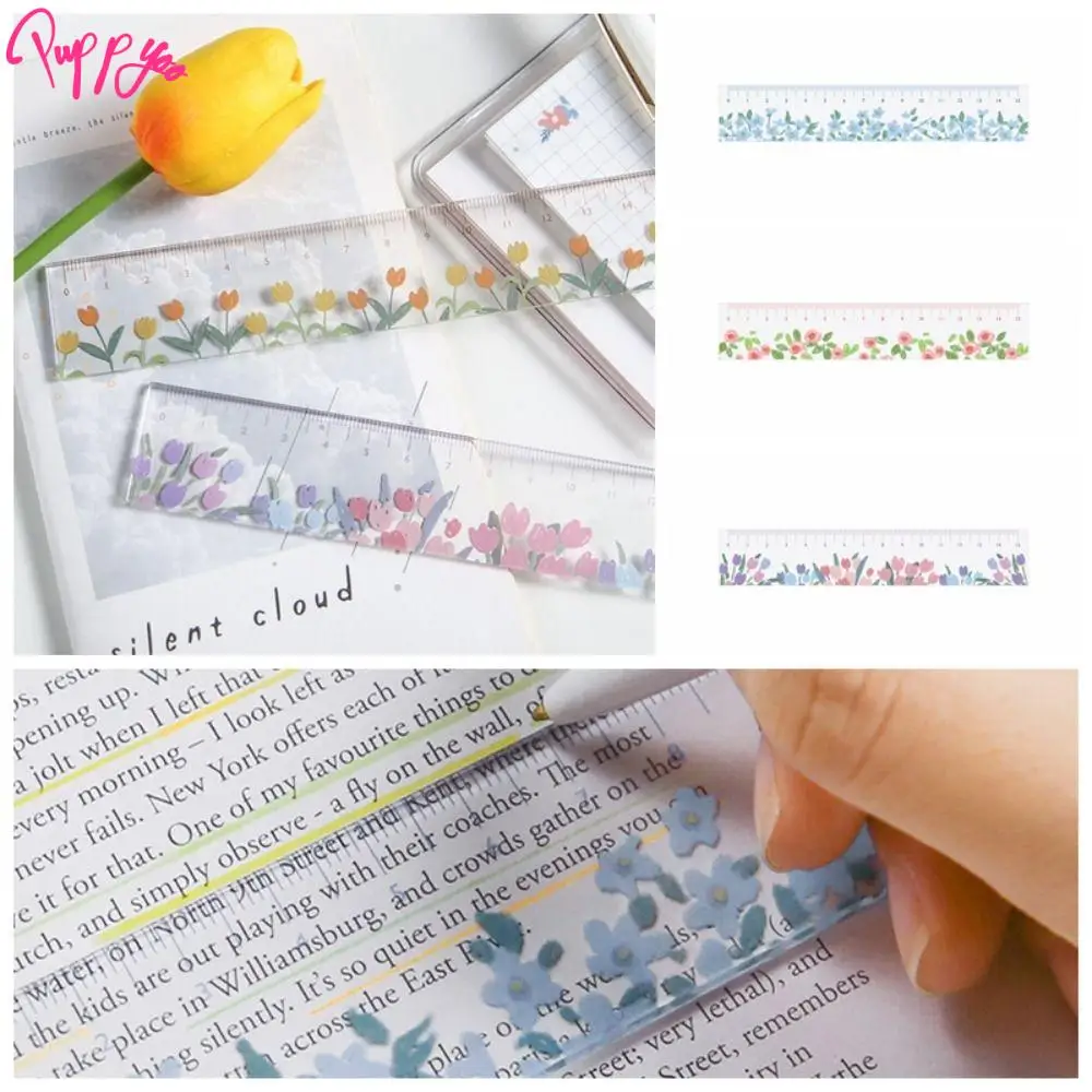 Creative Multifunction 15cm Straight Ruler Double-duty Transparent DIY Drawing Tools Acrylic Tulip Drafting Ruler Student