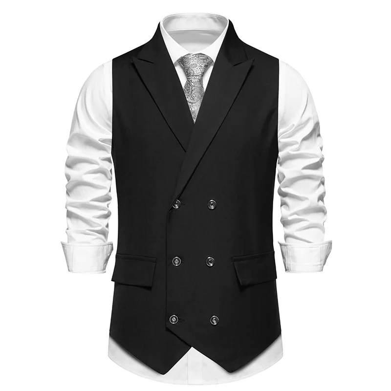 

Mens Turn Down Collar Suit Vest Slim Fit Double Breasted Dress Vest Casual Business Formal Waistcoat Men Chaleco Hombre XXL