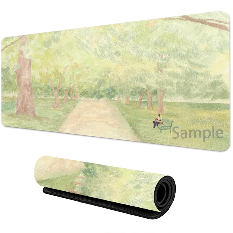 Pastel Landscape Gaming Mouse Pad Colored Pencil Art Non-slip Rubber Base  Desk Mat Washable Pads for Game & Office Playmat