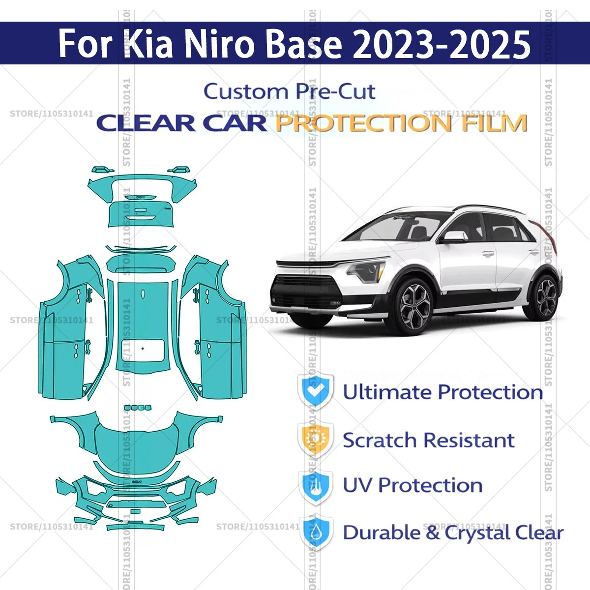 

For Kia Niro Base 2023-2025 Pre-Cut Paint Protection Film PPF Transparent Car Film Professional Automotive PPF Full Vehicle