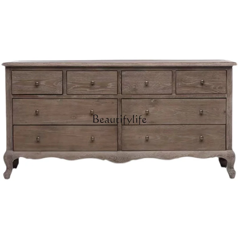

American rural solid wood chest simple French weathering old storage chest side cabinet