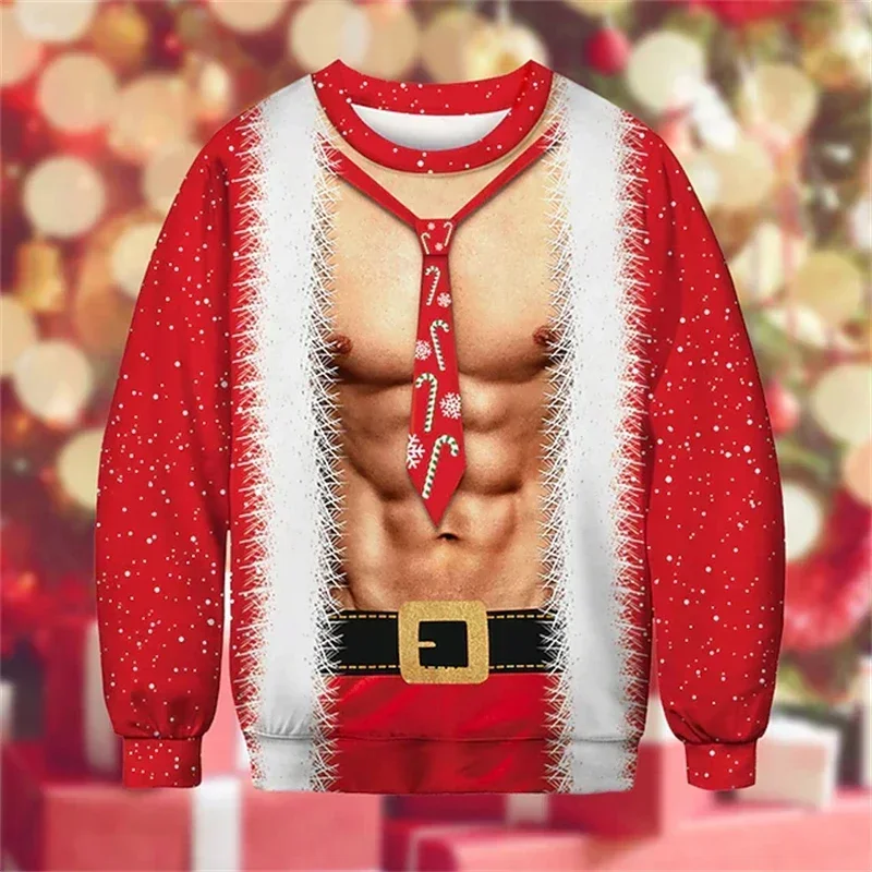 Fun Christmas Ugly Sweater 3D Muscle Printed Hoodie Christmas Party Role Playing Unisex Fun Top