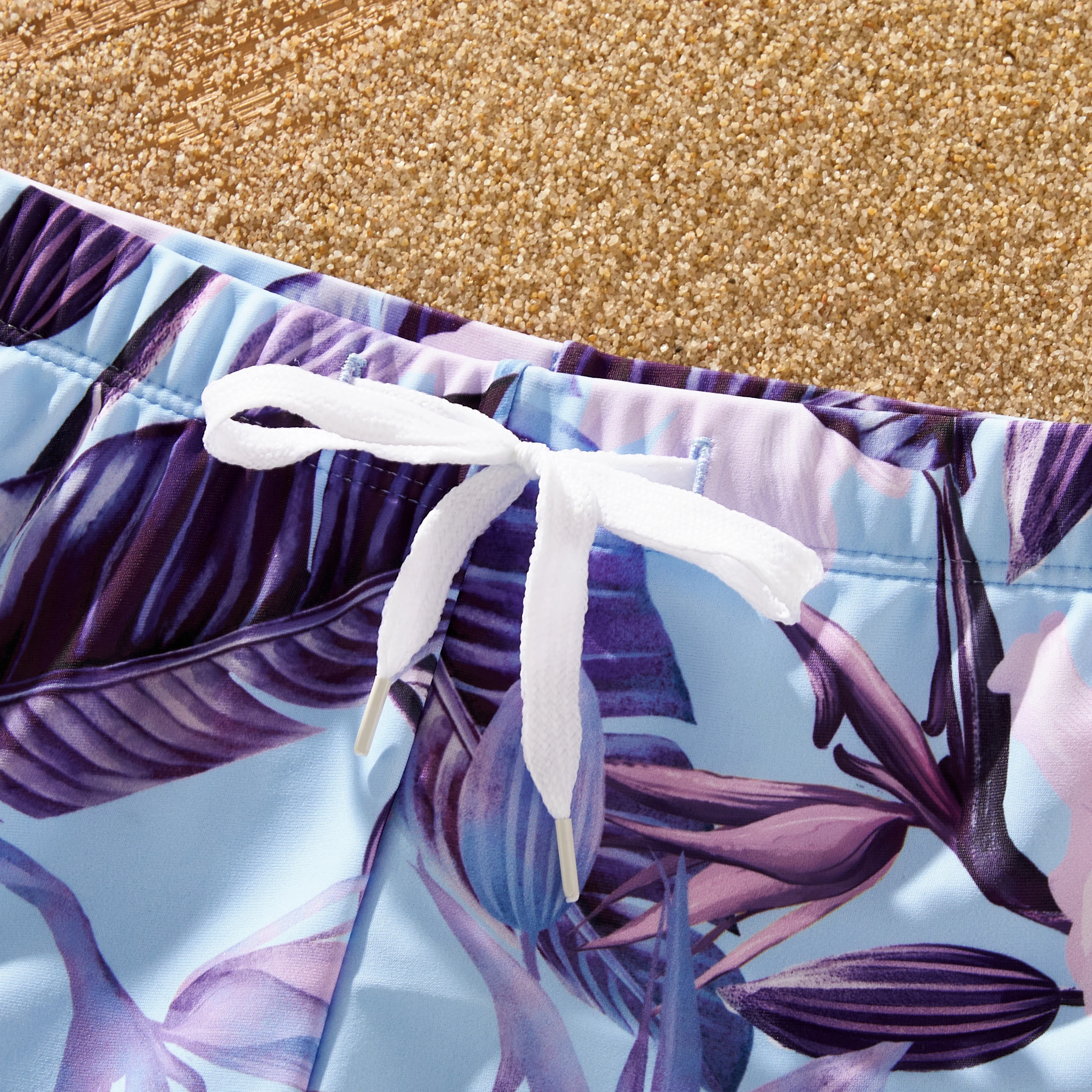 PatPat Family Matching Blue and Purple Floral Swim Trunks or Ruffle Sleeves Swimsuit