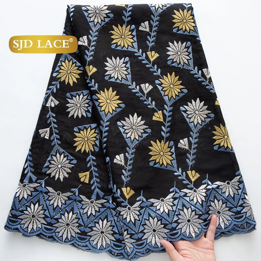 

SJD LACE Swiss Voile Lace Fabrics 2025 High Quality African Cotton Lace with Stones for Sewing Women Evening Party Dresses 4461