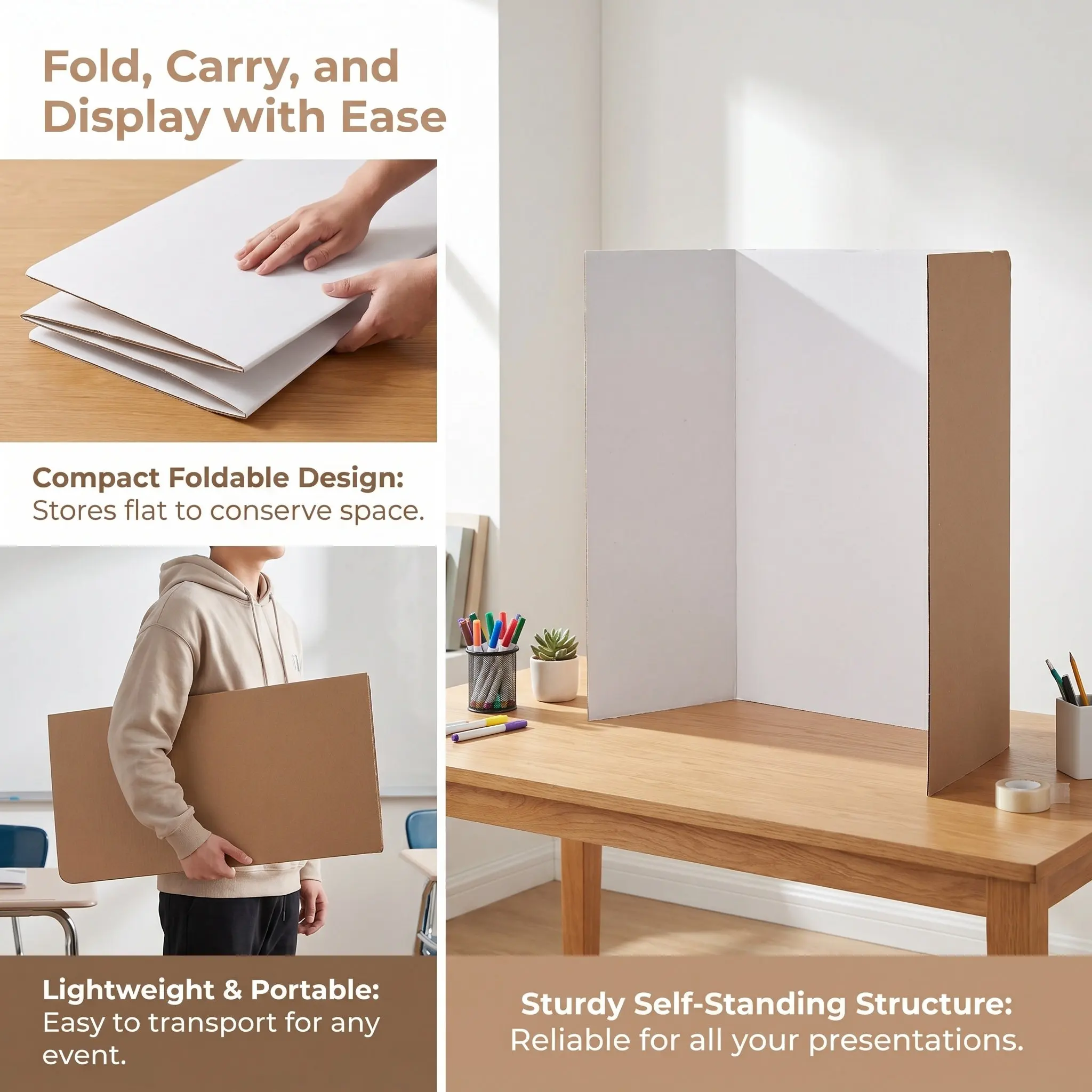 4Pcs Tri Fold Display Board For Craft Fair Display School Boards White Trifold 24x16 Inch Lightweight Presentation