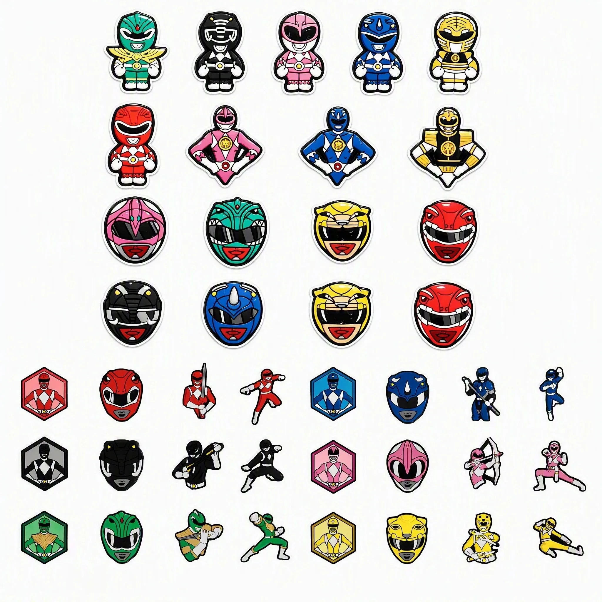 24Pcs Mesuca Power Rangers PVC Sandals Shoe Charms Cartoon Character Hero Slippers Button Clog Decorations DIY Kids Bracelet