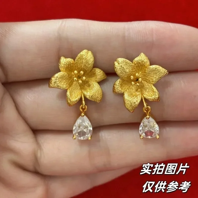 Eldorado Gold   Eldorado 2025 2025AU750 18K Gold String With Diamonds And Lily Flower Earrings, Water Droplet Pendant, Women's S