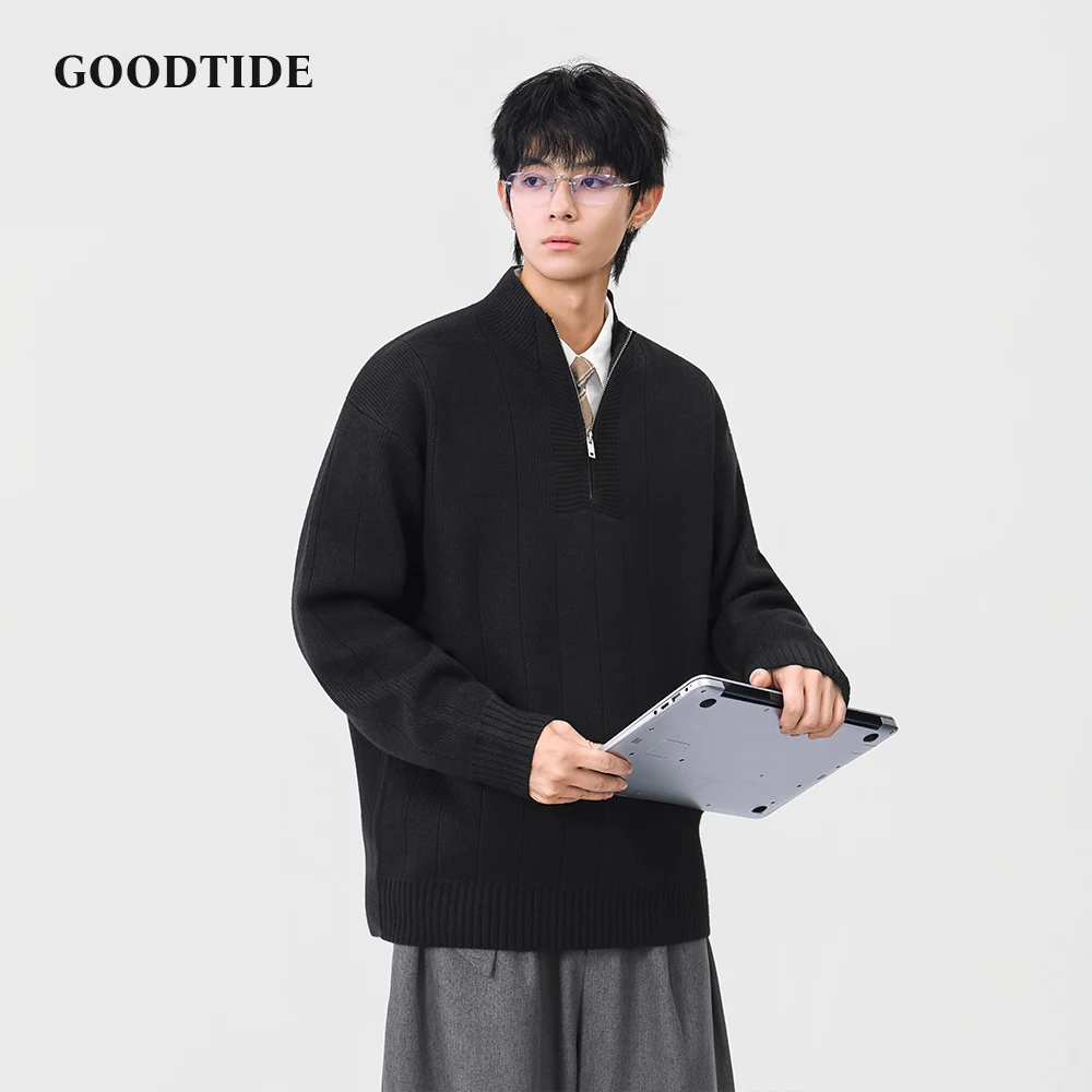 Fashion Men's Casual Half Zip Mock Neck Sweater 2025 Winter New Ribbed Knitted Pullover Comfortable Soft Long Sleeve Jumper Top