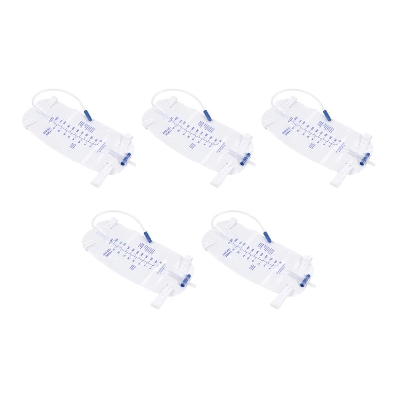 5Pack Leg Bag Urinary Drainage Bag Adjustable Cloth Straps Anti-Reflux Chamber,Splash-Resistant Drain Valve