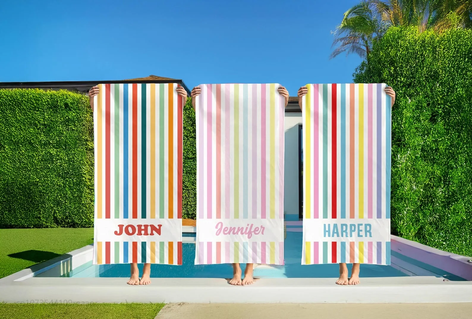 Striped Custom Name Beach Towel Quick Dry Sandproof Personalized Gift