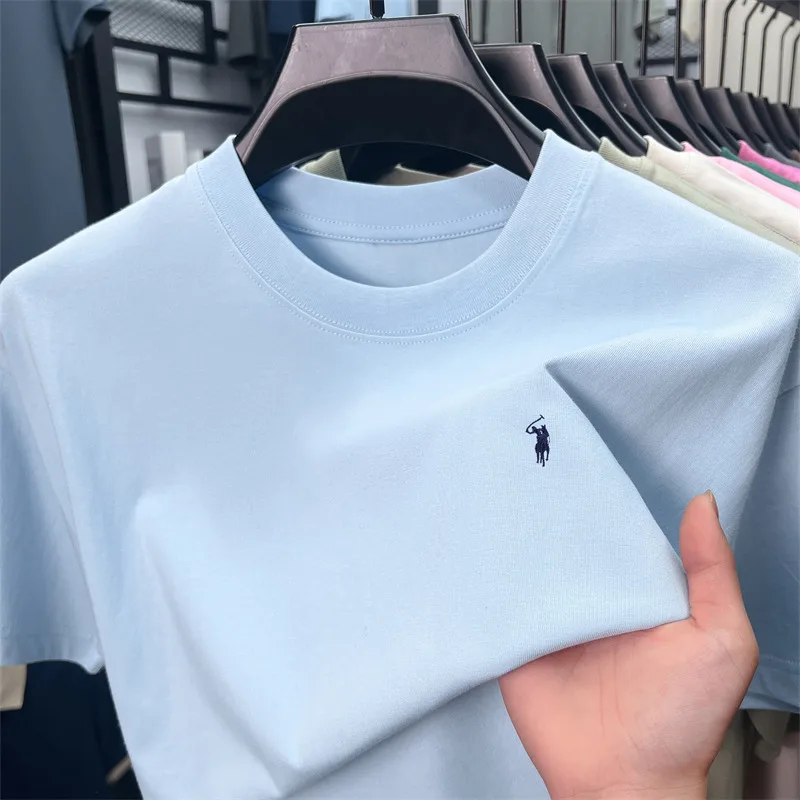 

100% cotton luxury short sleeve T-shirt men's high-end fashion brand embroidered summer new casual breathable round neck top