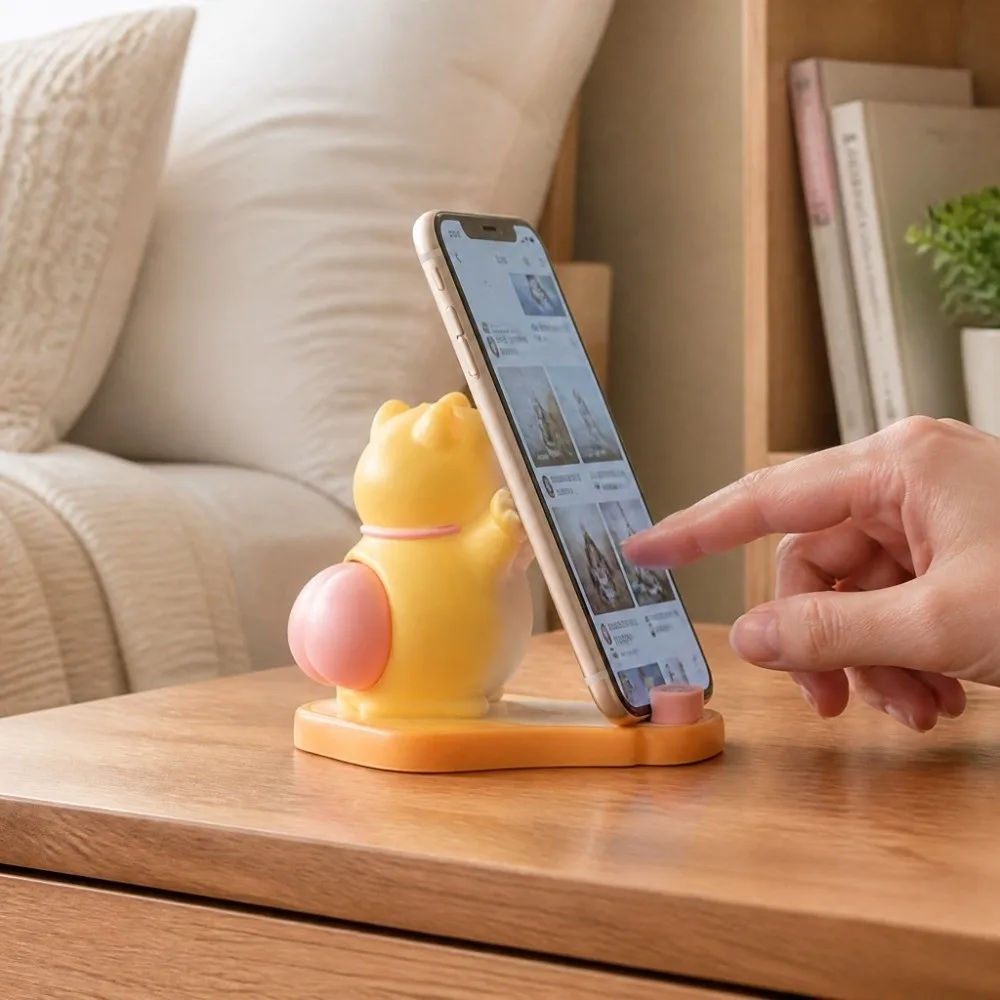 Portable Resin Cat Phone Holder Small 2.36x3.54x3.27in Mobile Phone Holder Portable Mini Phone Stand Bedroom 5