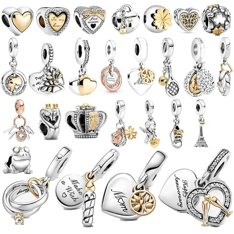 2024 Fit Original Pandora Bracelet DIY Women Jewelry New 925 Sterling Silver Bead Golden Heart-Shaped Lock Birthday Candle Charm