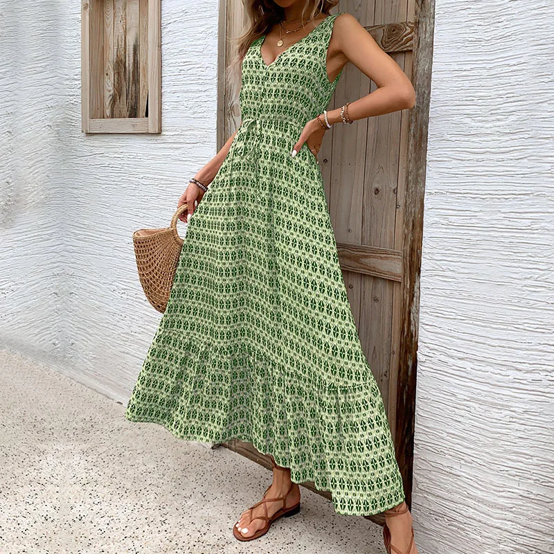 

Long Dress Women Dresses A Line Vestidos Print Y2k Streetwear V Neck Sleeveless High Waist Elegant Maxi Party Night Work 2025