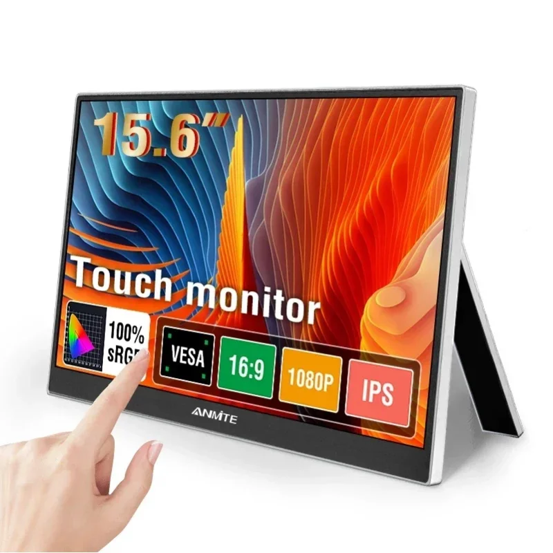 Anmite 15,6 Zoll tragbarer Touch-Monitor 1080P HDR IPS Gaming-Monitor USB TYPE C HDMI für Telefon Laptop Desktop Switch PS4 XBOX