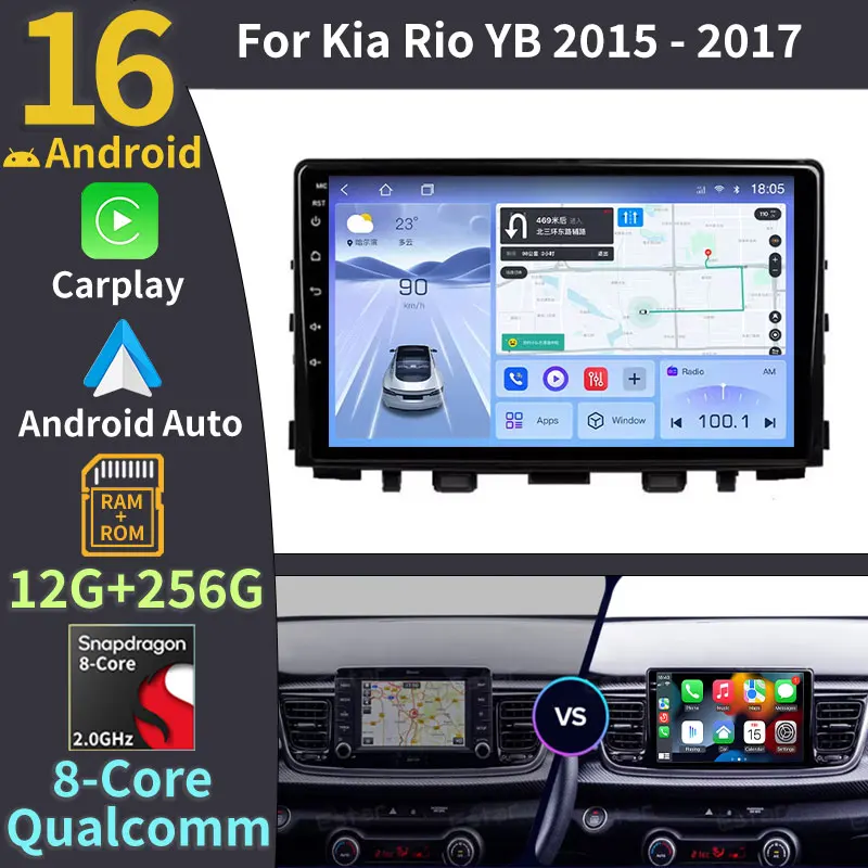 Android 16 Carplay Auto Car Radio For Kia RIO Stonic YB 2016 2017 2018 2019 2020 2021 2022 GPS Multimedia Video Player Stereo BT