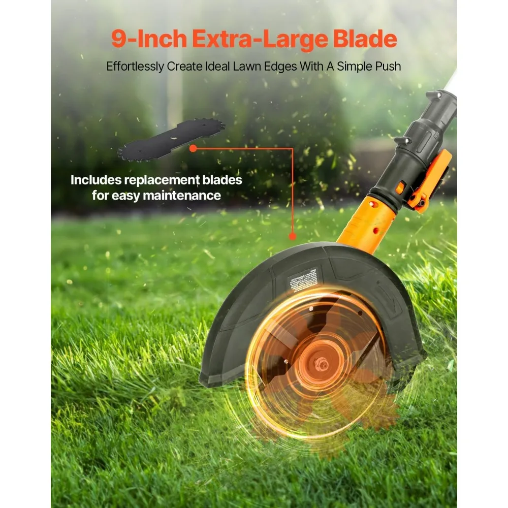 9-Inch Cordless Lawn Edger with Adjustable Blade Depth and Handle, Battery & Charger Included for Lawns, Driveways, Sidewalks