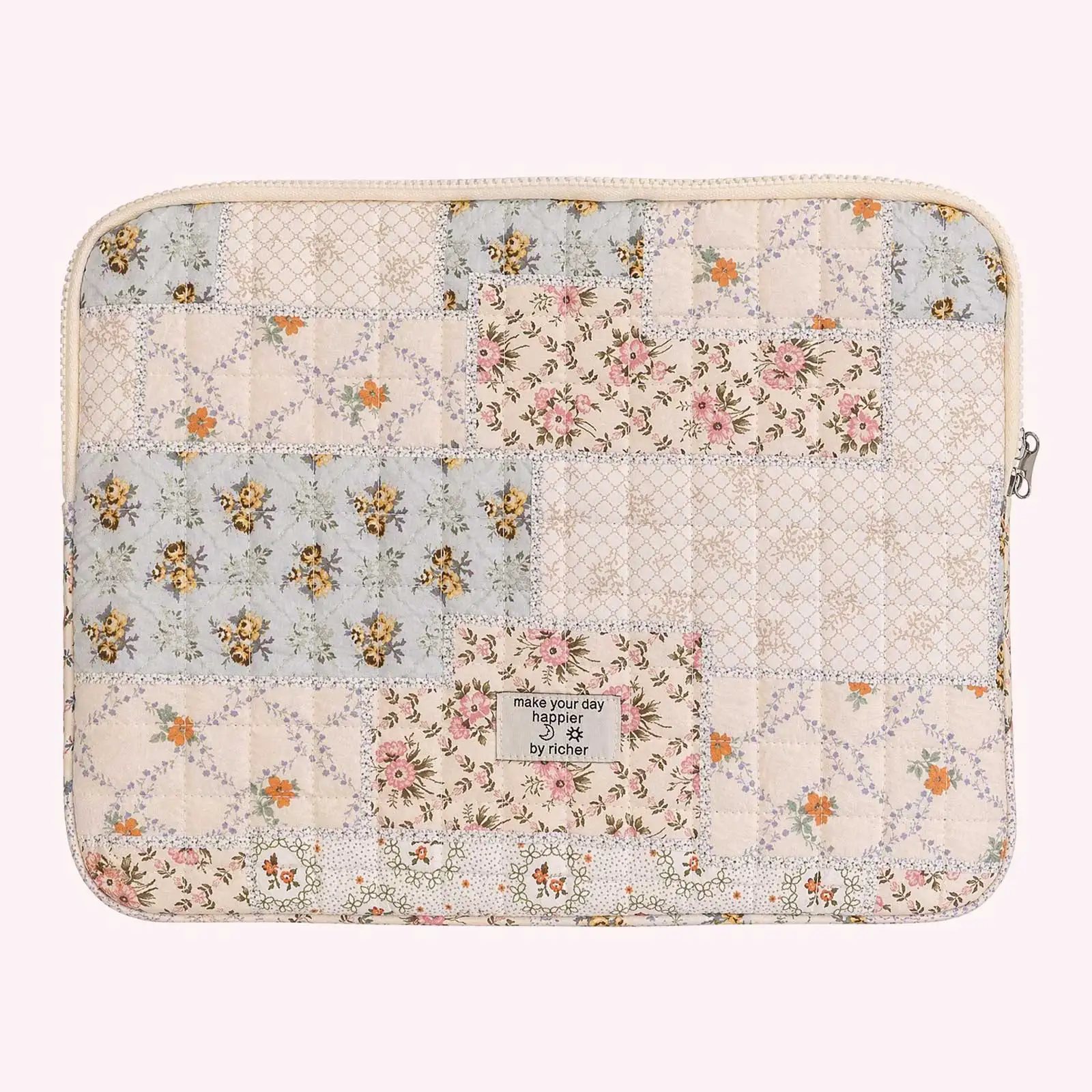 Cotton Stylish Quilted Laptop Sleeve Puffy Notebook Pouch Sweet Floral Print Tablet Bags Laptop iPad Sleeve Case