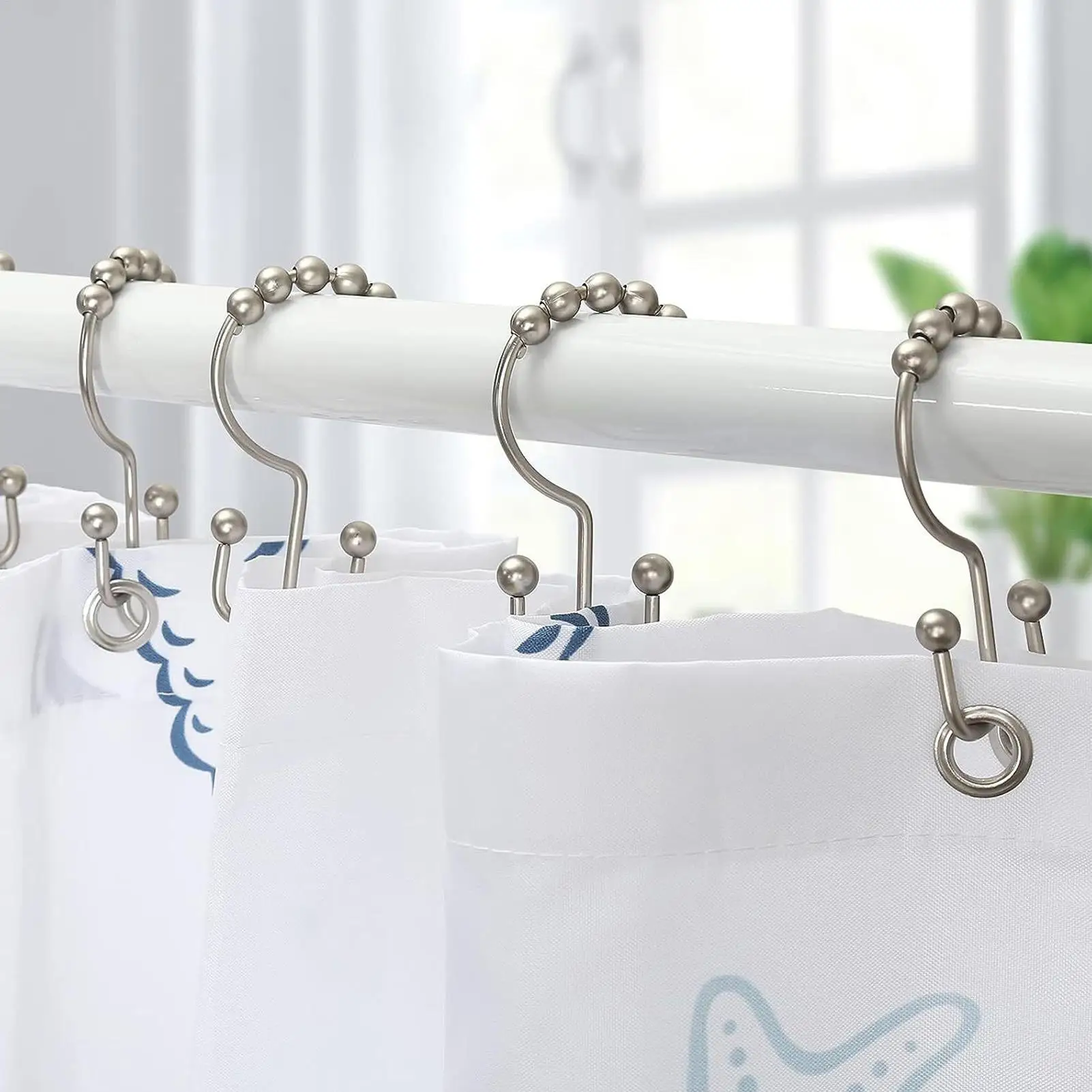Metal Shower Hooks 12 Pieces Double Glide Liner Rings Shower Hooks Rings For Home Window Closet Bathroom Hotel Dorm Gym