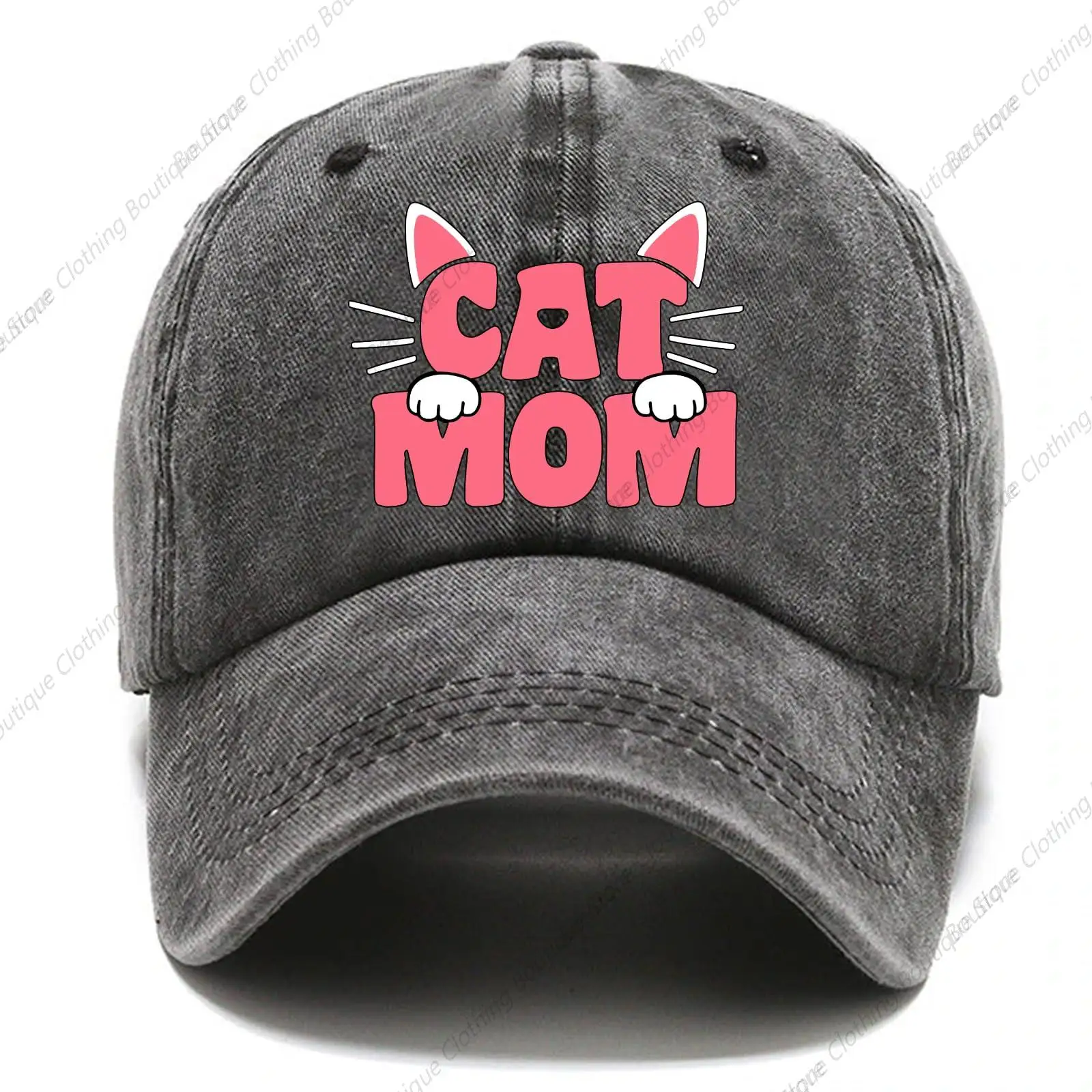 

Cat Mom Washed black baseball cap, Vintage Adjustable Cotton Hat Fun Hat for Cat Loving Mom