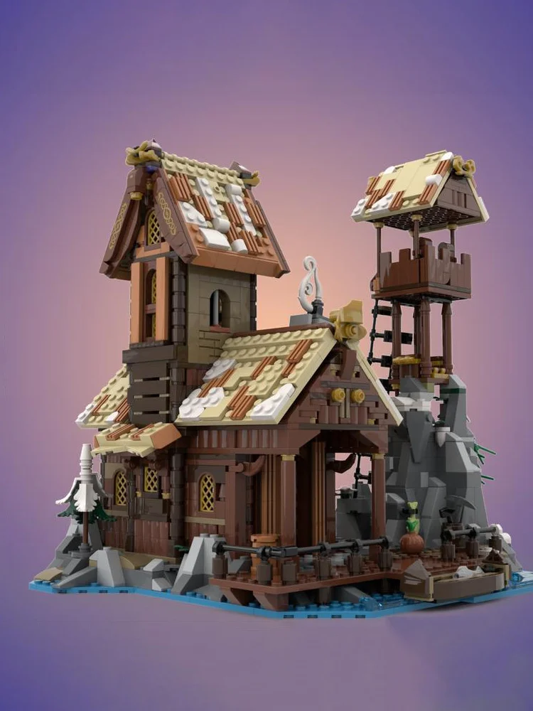 1837 Stukken Creatieve MOC-185525 Middeleeuwse Viking Port Herenhuis Bouwstenen Architectuur Model Speelgoed Kinderen Cadeau