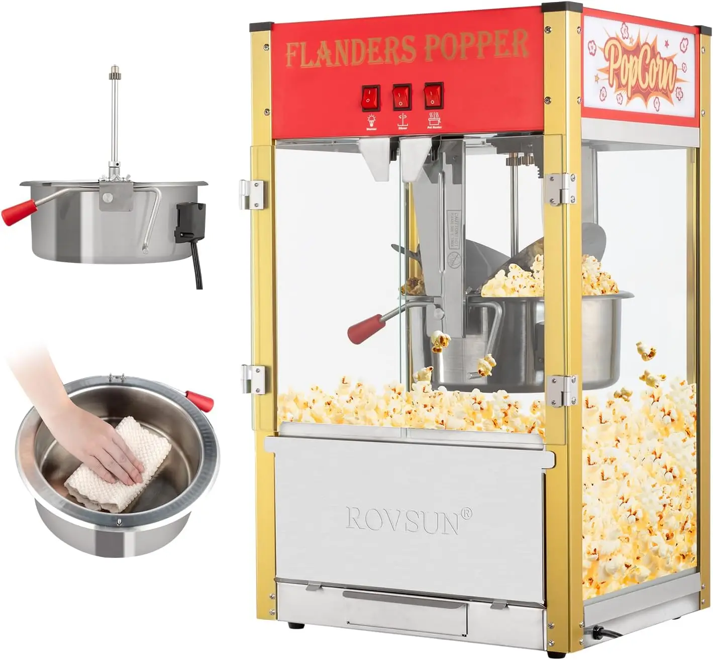 Machine Movie Theater Style with 16 Ounce Kettle, Countertop Popcorn Maker Machine w/Stainless Steel Scoop, Oil Spoon & 3 Popcor