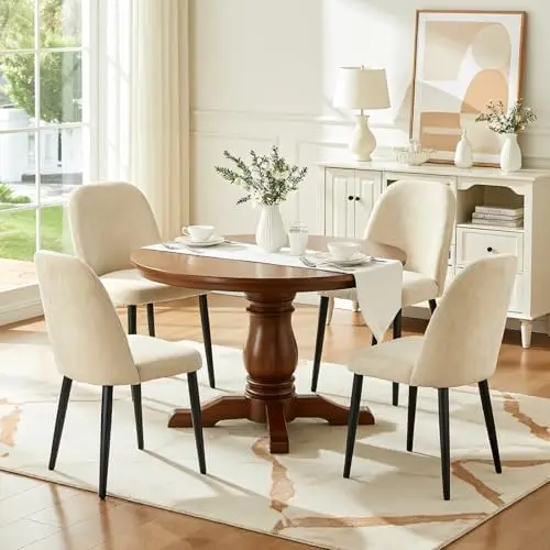 Upholstered Dining Chairs Set of 4, Chenille Mid Century Modern Fabric Dining Room Chair High-Back Padded Kitchen
