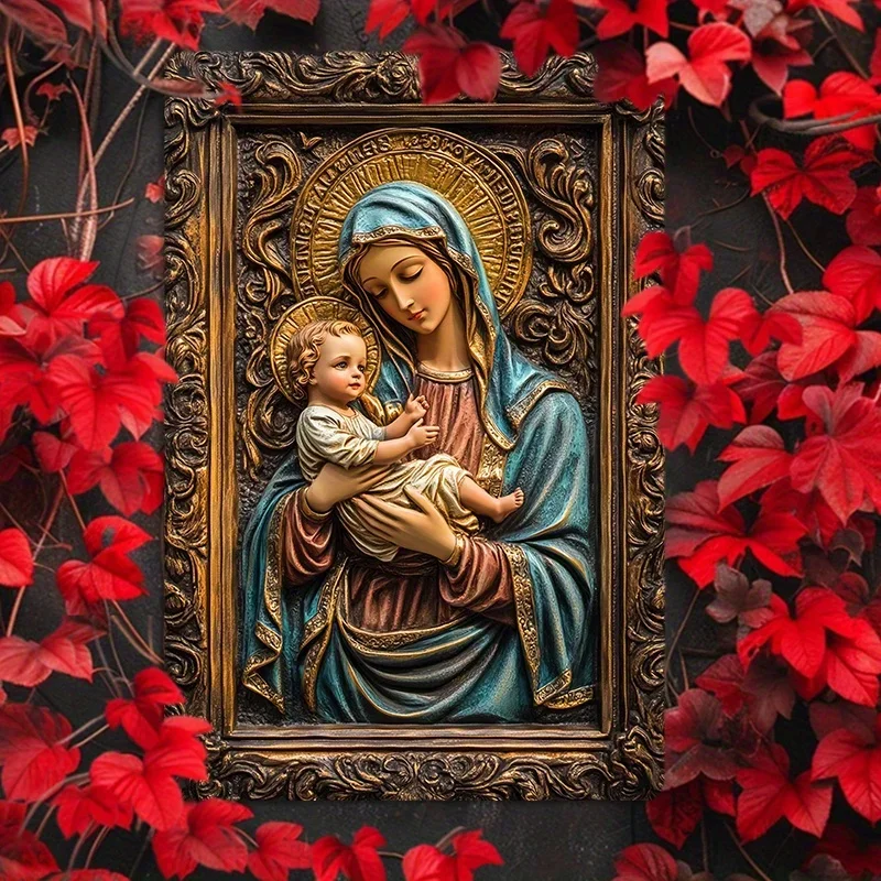 Blechschild, Vintage Mary & Jesus Aluminium-Wandkunst, Metallblechschild für Zuhause, Büro oder Schlafzimmerdekoration |   Langlebig, einfach zu installieren