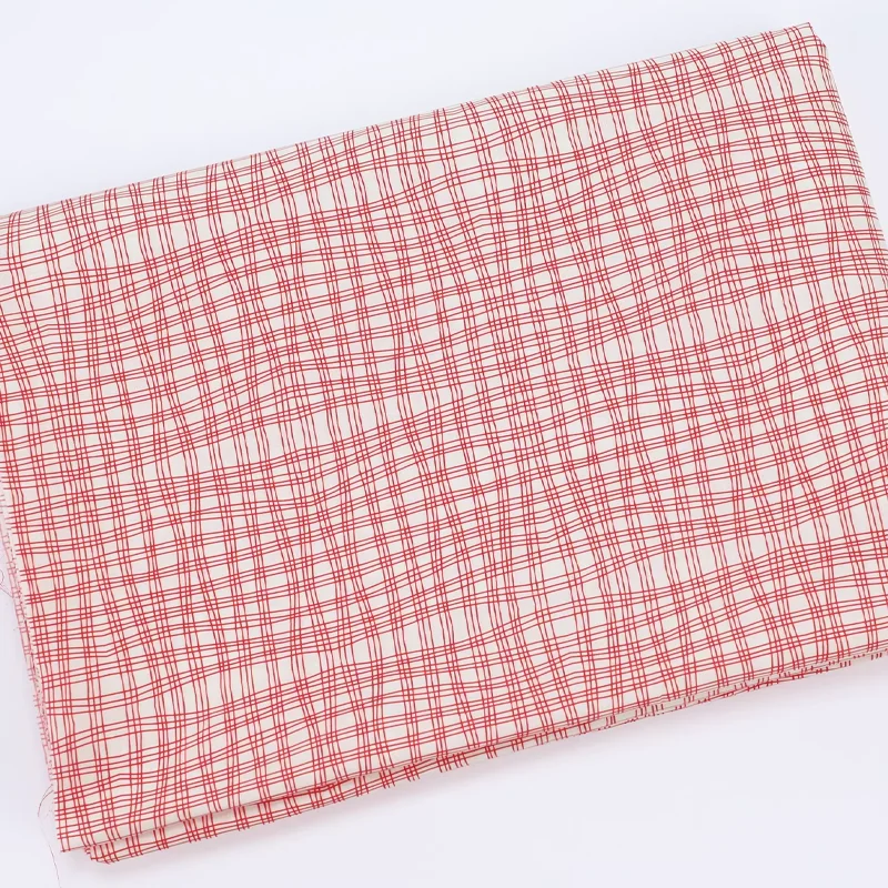 

Cotton Polyester Fabric Thin Red Checkered Dress Pajama Bag Handmade DIY Fabric